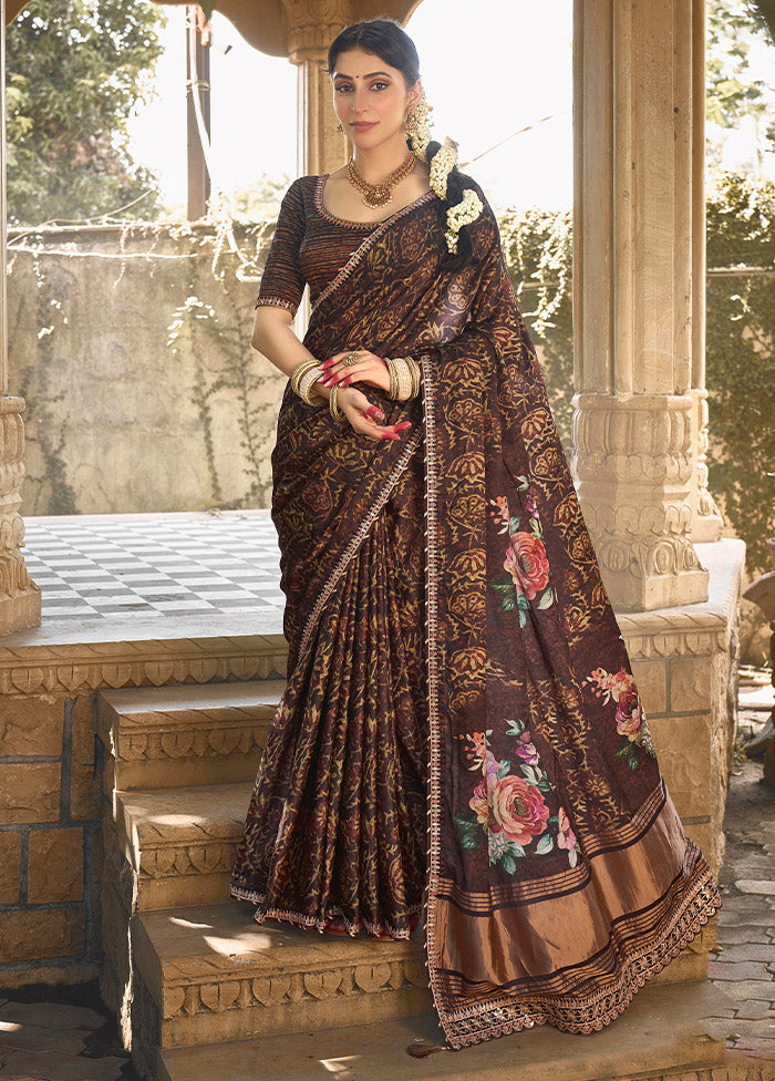 Brown Dupion Silk Saree With Blouse Piece