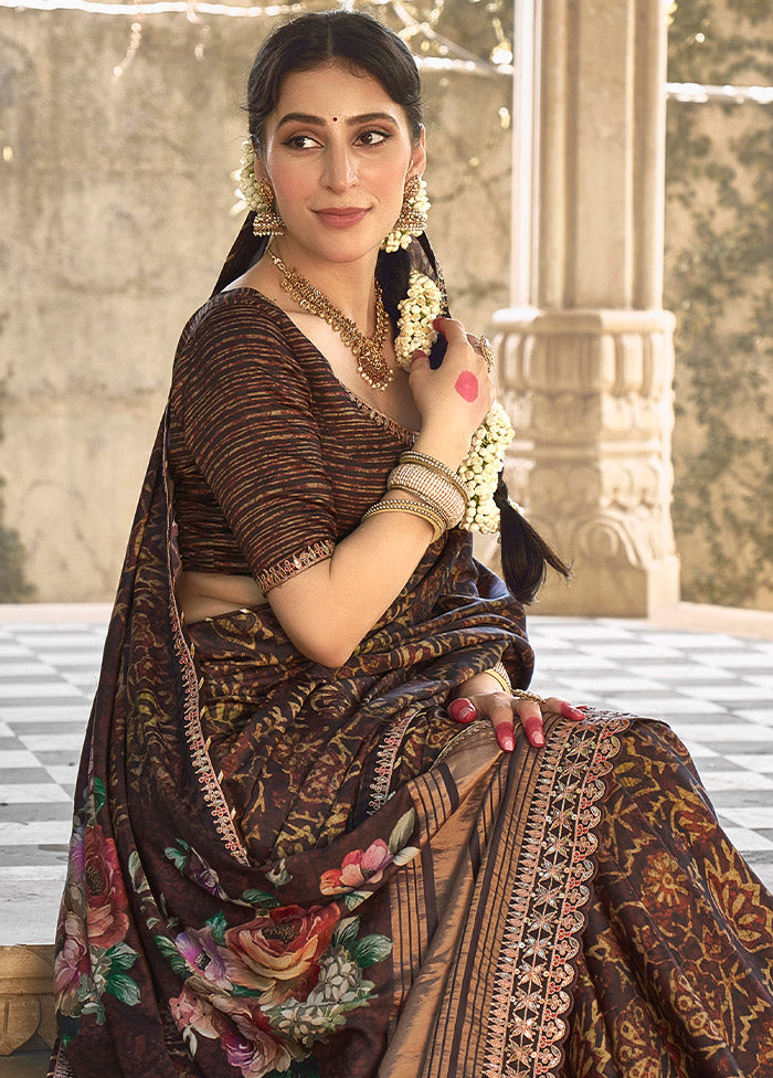 Brown Dupion Silk Saree With Blouse Piece