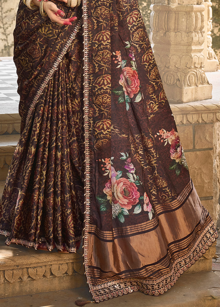 Brown Dupion Silk Saree With Blouse Piece