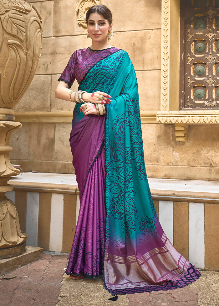 Purple Dupion Silk Saree With Blouse Piece