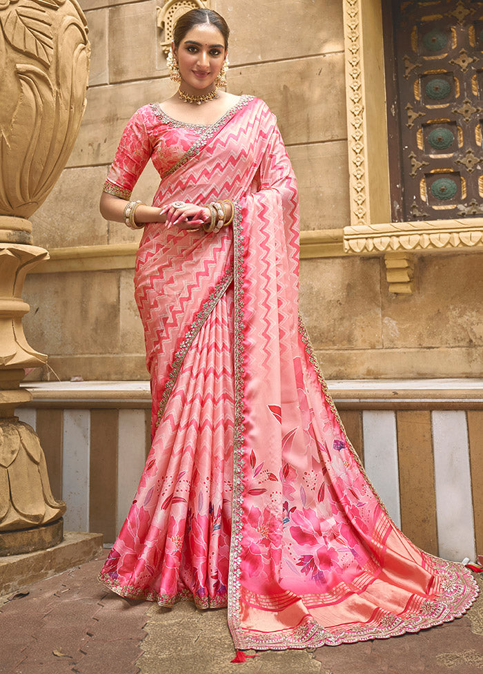 Pink Dupion Silk Saree With Blouse Piece