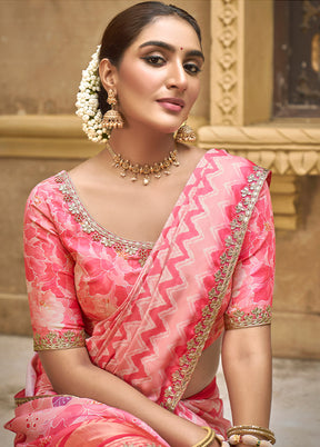 Pink Dupion Silk Saree With Blouse Piece