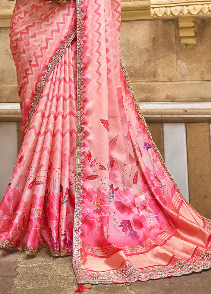 Pink Dupion Silk Saree With Blouse Piece