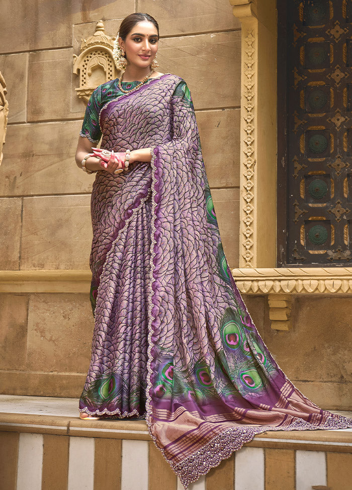 Purple Dupion Silk Saree With Blouse Piece