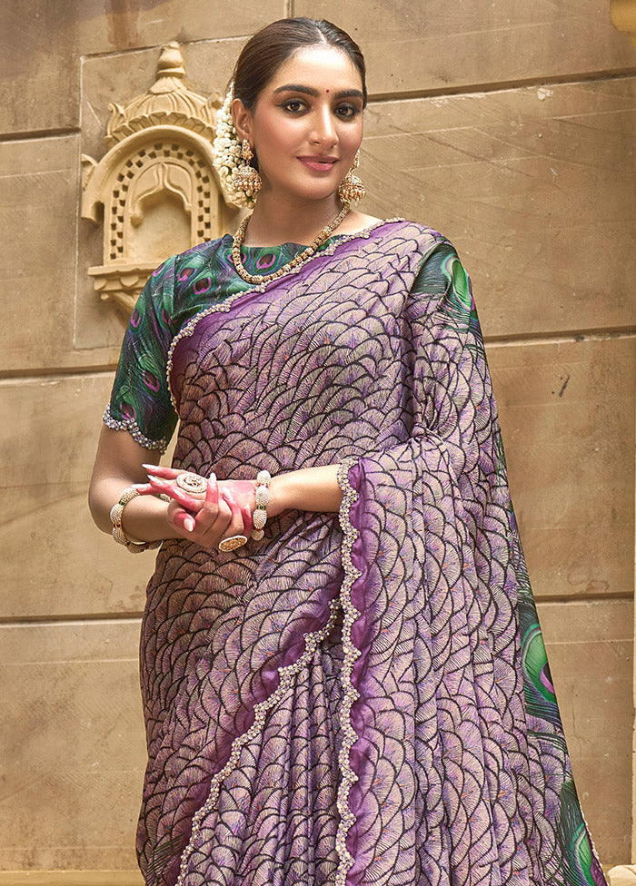 Purple Dupion Silk Saree With Blouse Piece