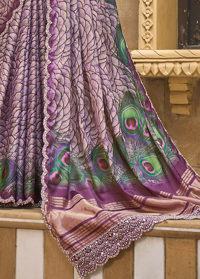 Purple Dupion Silk Saree With Blouse Piece