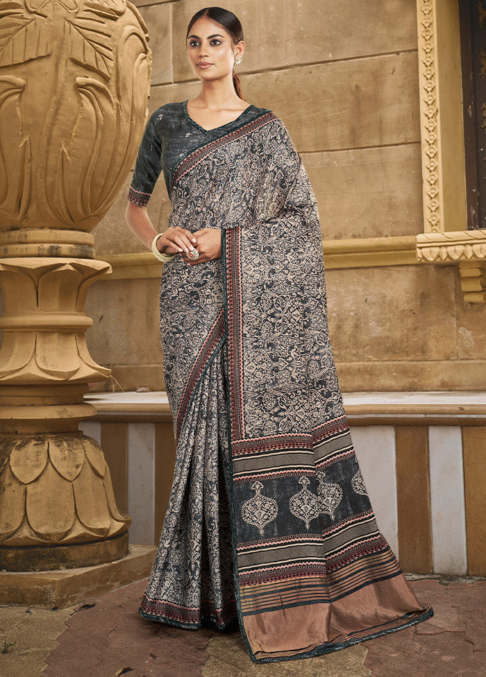 Black Dupion Silk Saree With Blouse Piece