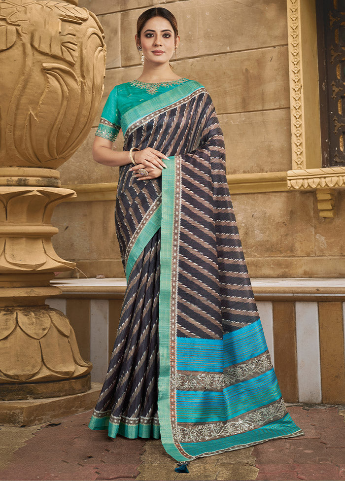 Brown Dupion Silk Saree With Blouse Piece