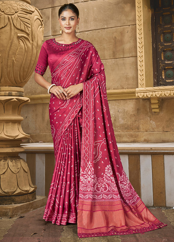 Pink Dupion Silk Saree With Blouse Piece