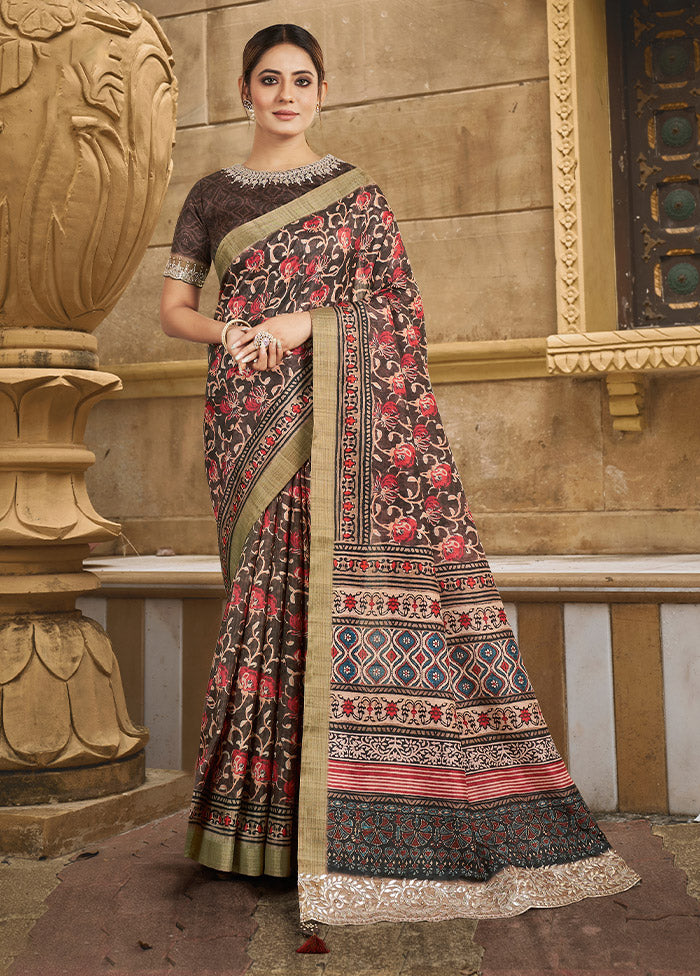 Brown Dupion Silk Saree With Blouse Piece