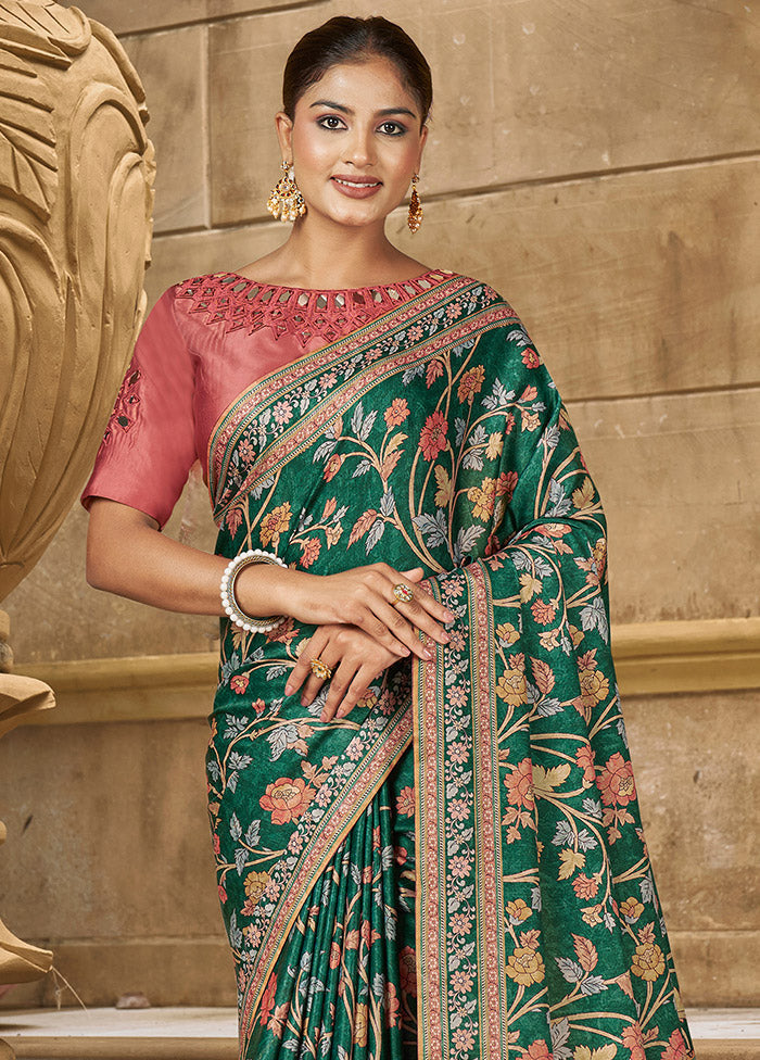 Green Dupion Silk Saree With Blouse Piece