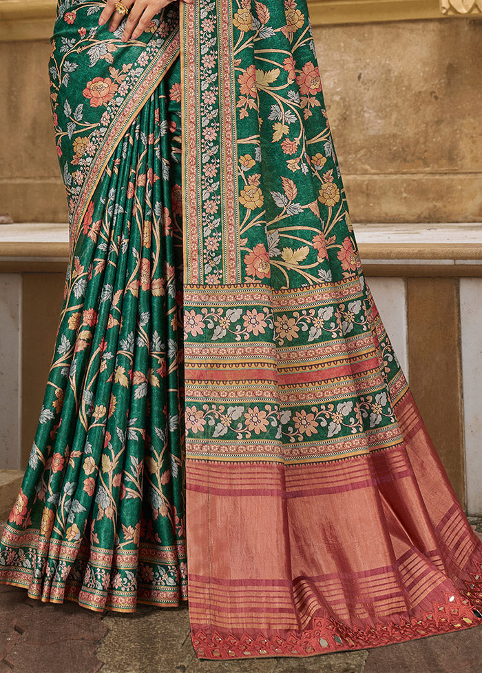 Green Dupion Silk Saree With Blouse Piece