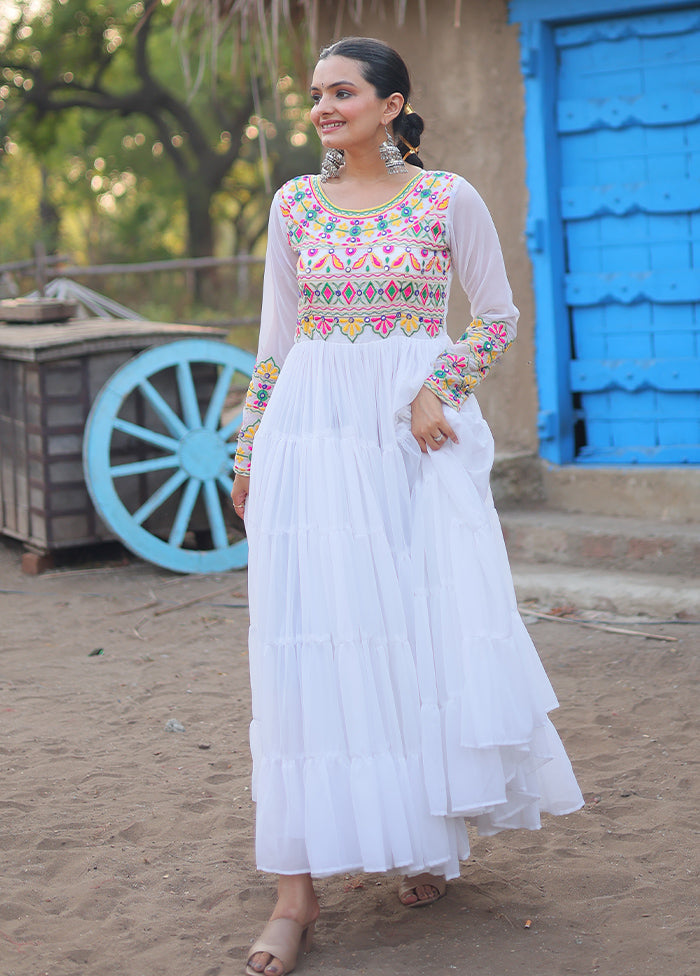 White Readymade Georgette Indian Dress