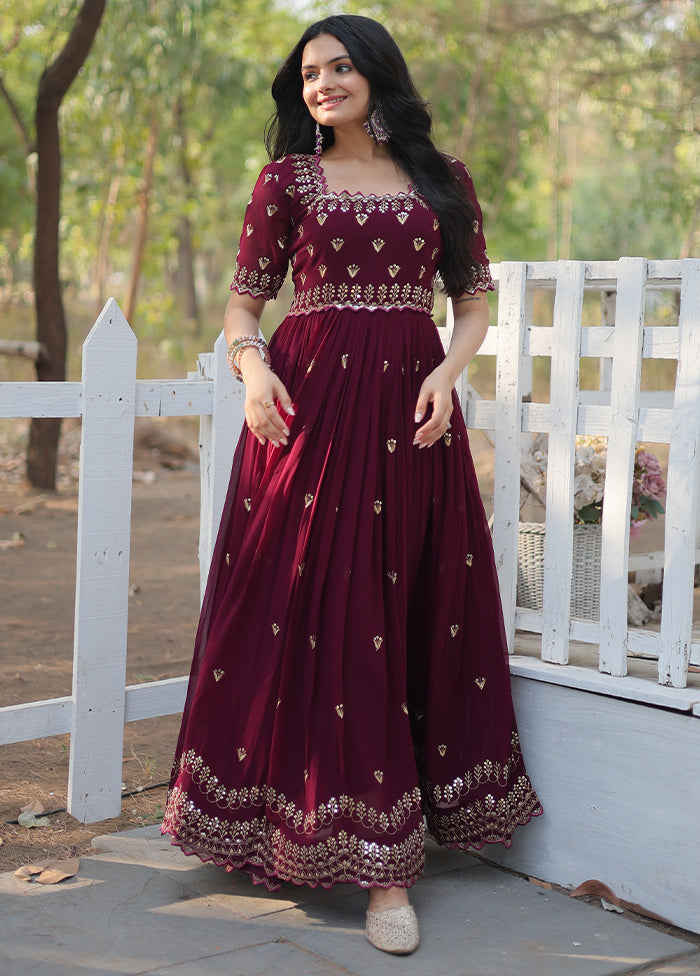 Wine Readymade Georgette Indian Dress