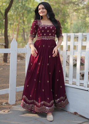 Wine Readymade Georgette Indian Dress