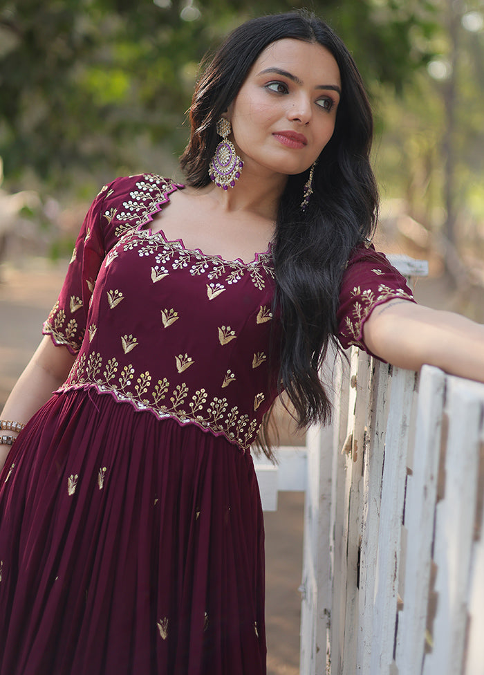 Wine Readymade Georgette Indian Dress