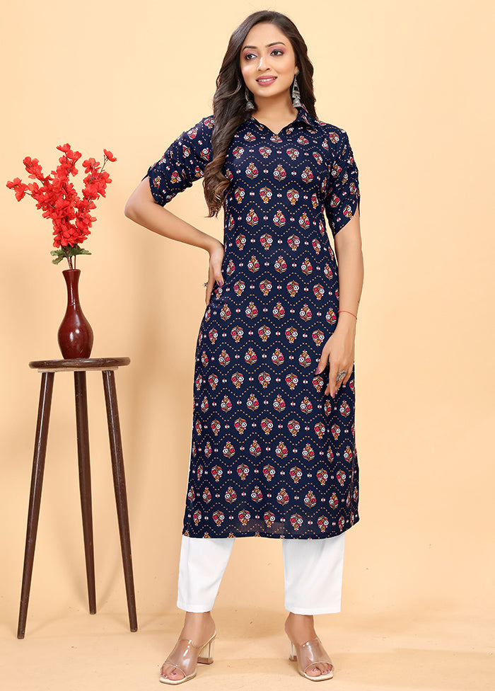 2 Pc Blue Readymade Rayon Kurti Set