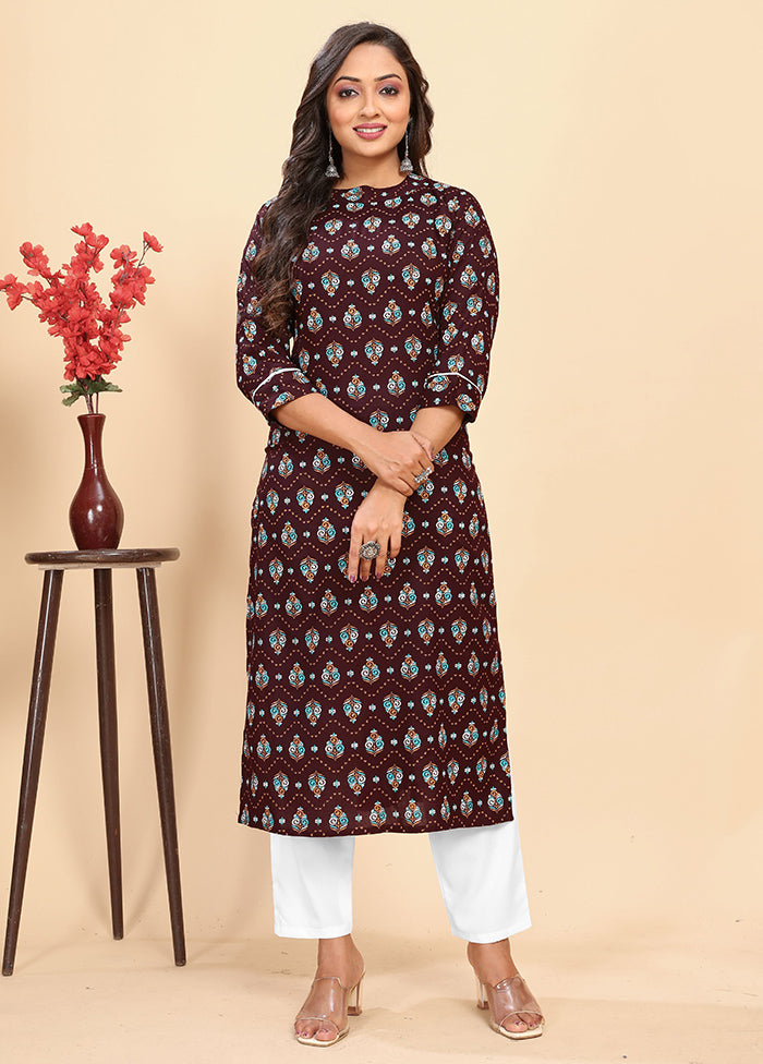 2 Pc Brown Readymade Rayon Kurti Set