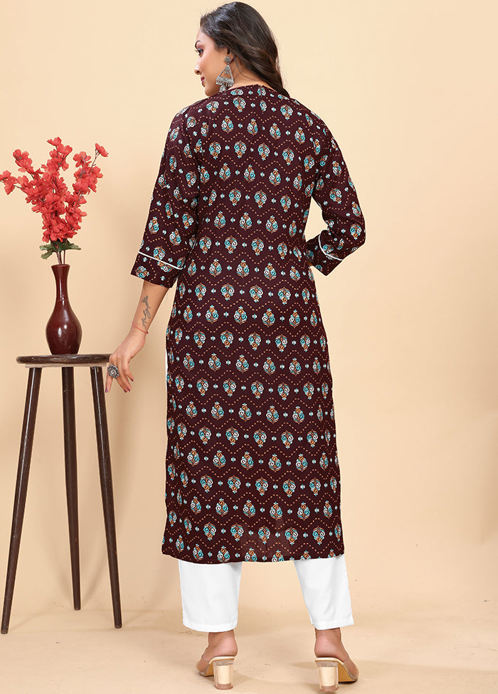 2 Pc Brown Readymade Rayon Kurti Set