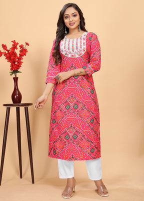 2 Pc Pink Readymade Rayon Kurti Set