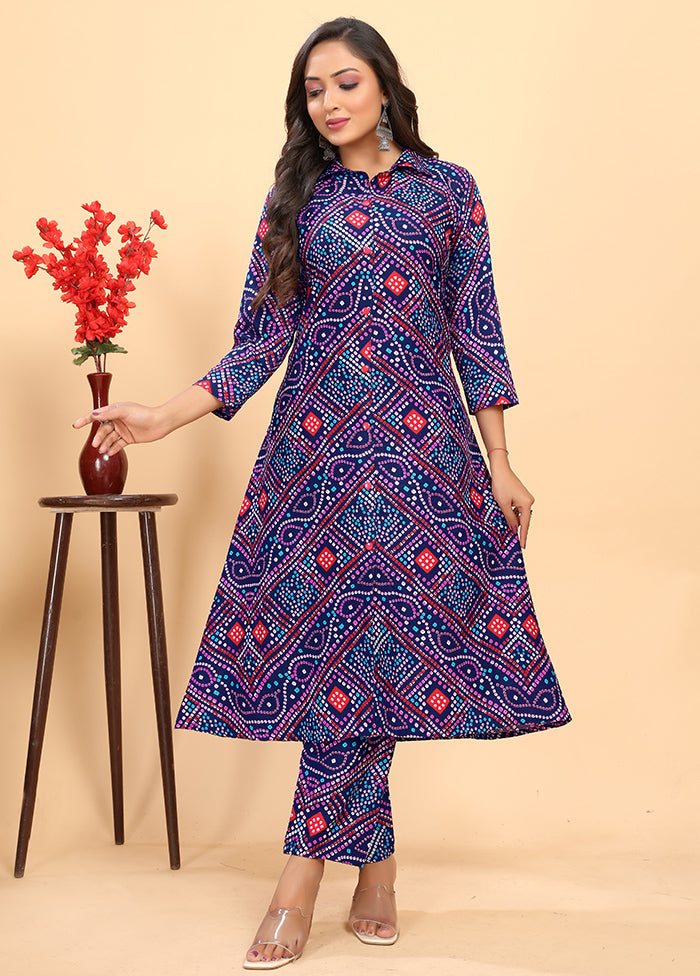 2 Pc Blue Readymade Rayon Kurti Set