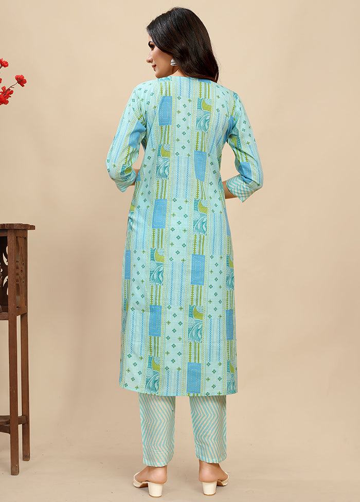 2 Pc Sky Blue Readymade Cotton Kurti Set