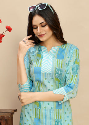 2 Pc Sky Blue Readymade Cotton Kurti Set