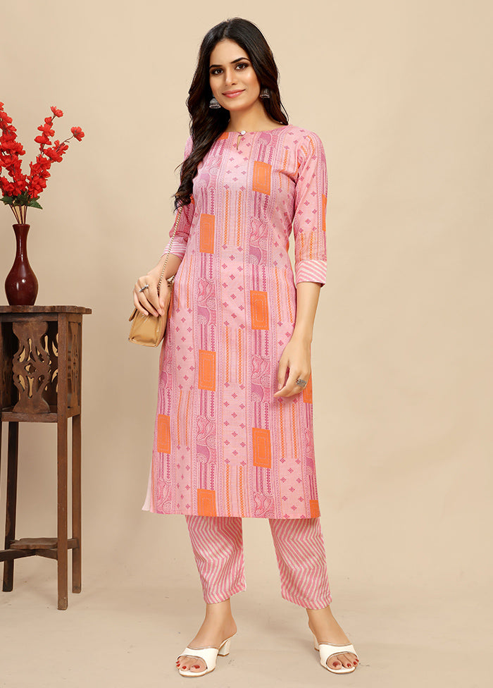 2 Pc Pink Readymade Cotton Kurti Set