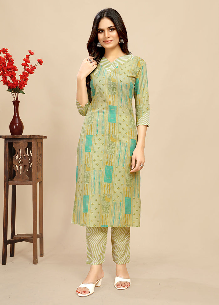 2 Pc Green Readymade Cotton Kurti Set