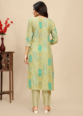 2 Pc Green Readymade Cotton Kurti Set