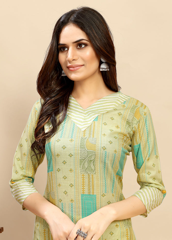 2 Pc Green Readymade Cotton Kurti Set