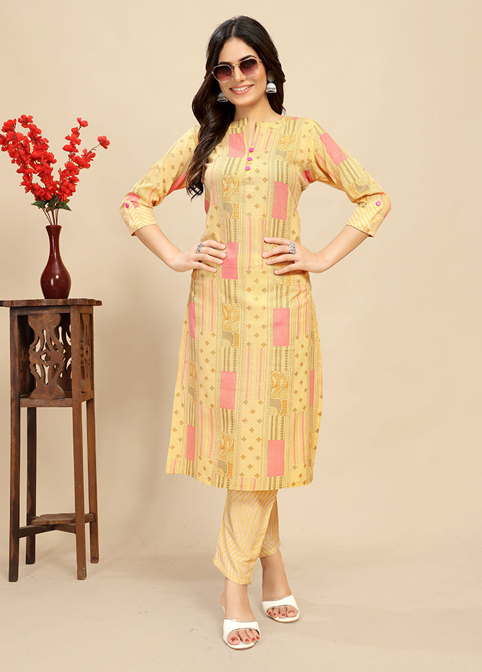 2 Pc Yellow Readymade Cotton Kurti Set