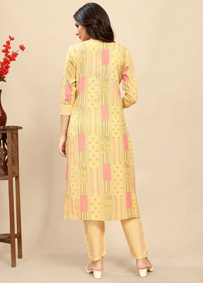 2 Pc Yellow Readymade Cotton Kurti Set