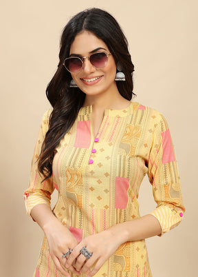 2 Pc Yellow Readymade Cotton Kurti Set