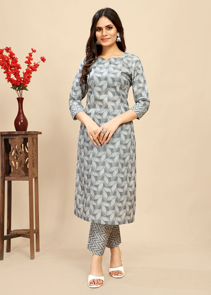 2 Pc Grey Readymade Cotton Kurti Set