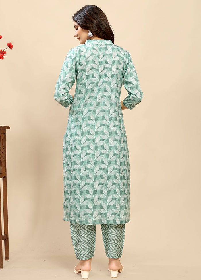 2 Pc Green Readymade Cotton Kurti Set