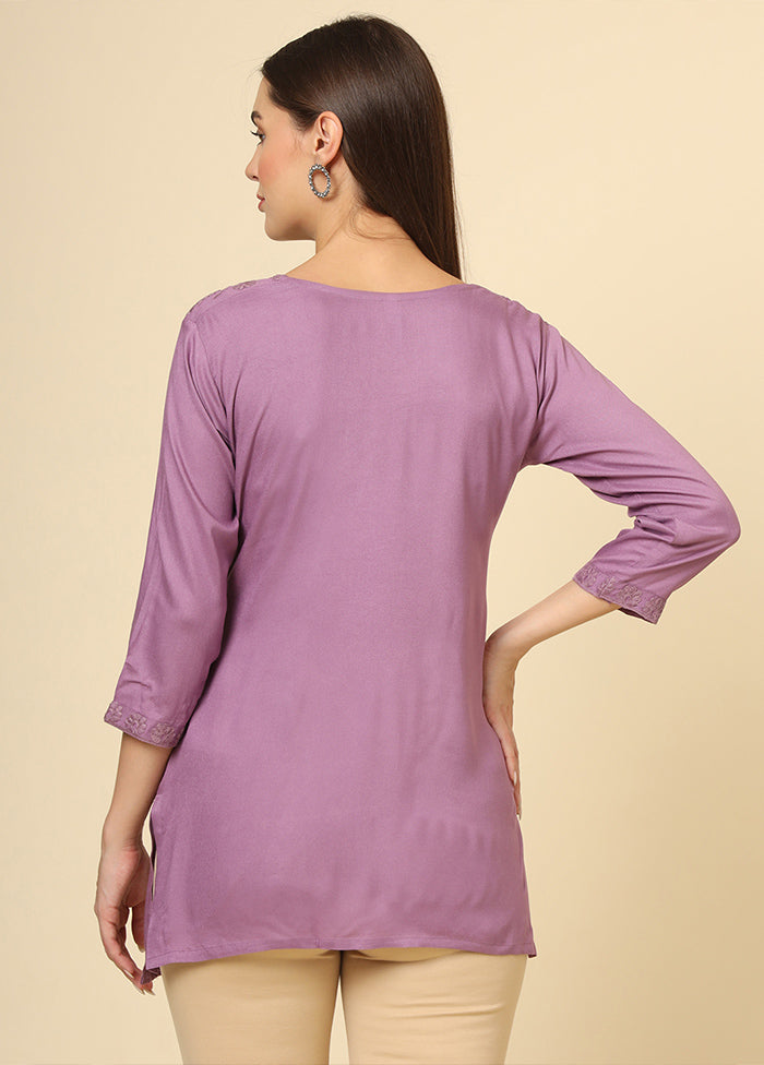 Purple Readymade Rayon Short Kurti