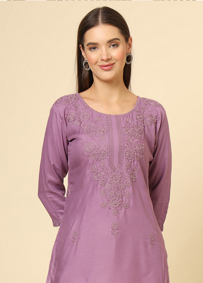 Purple Readymade Rayon Short Kurti