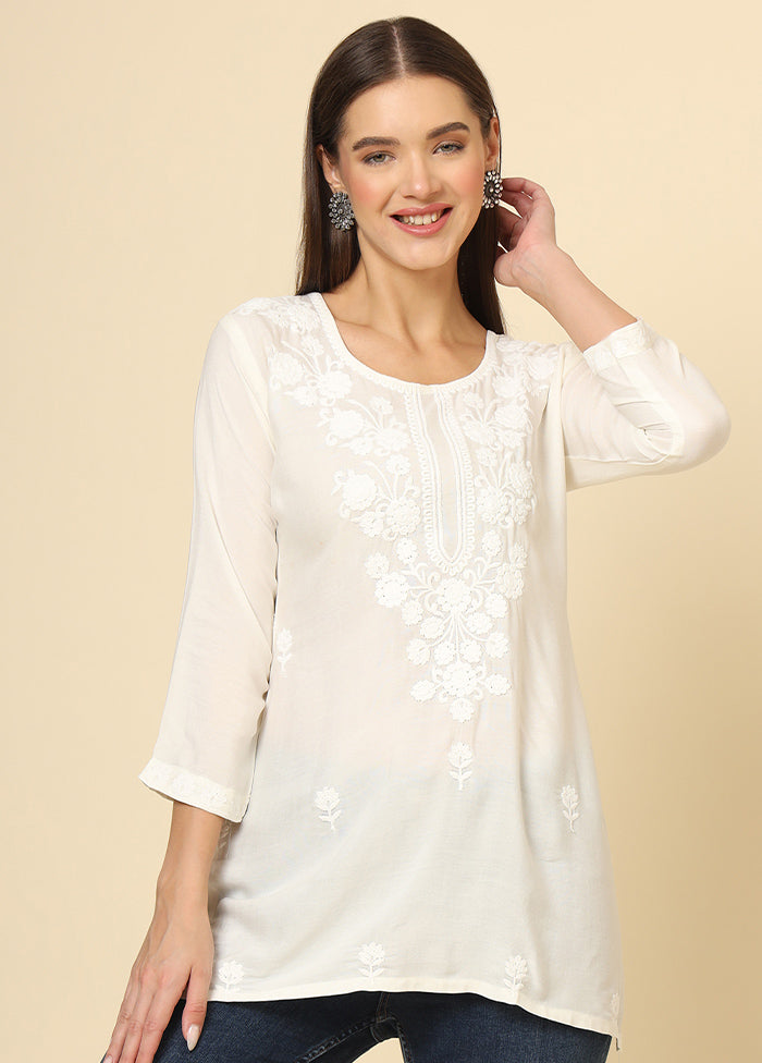 Off White Readymade Rayon Short Kurti