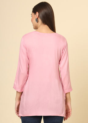 Pink Readymade Rayon Short Kurti