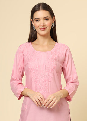 Pink Readymade Rayon Short Kurti