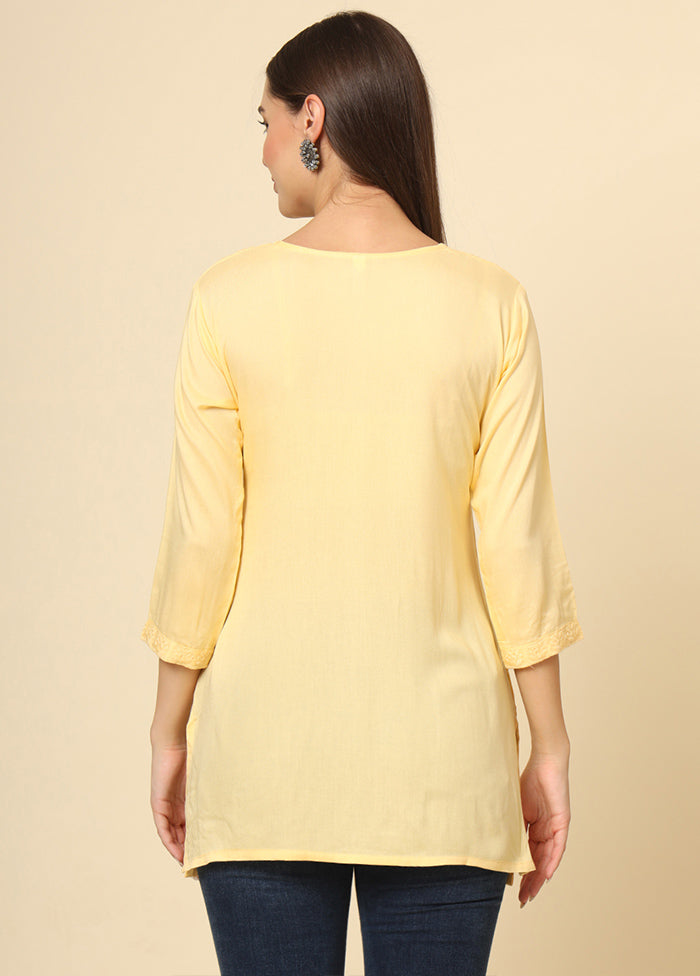 Yellow Readymade Rayon Short Kurti