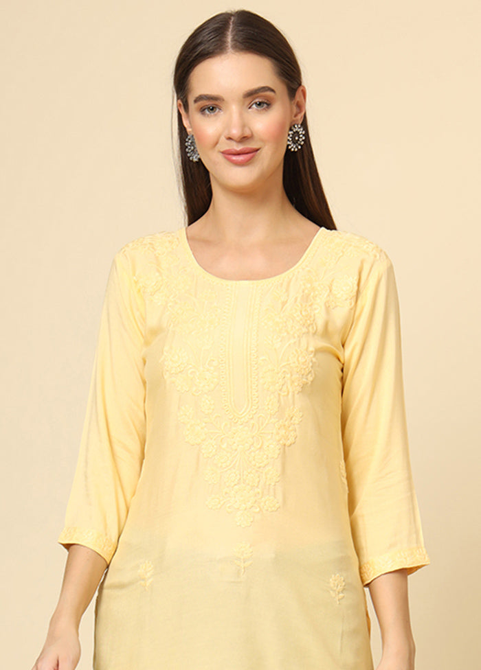 Yellow Readymade Rayon Short Kurti