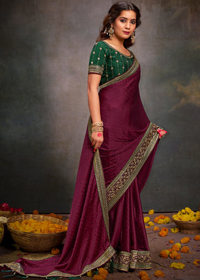 Maroon Satin Silk Saree With Blouse Piece