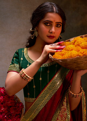 Maroon Satin Silk Saree With Blouse Piece