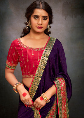 Purple Satin Silk Saree With Blouse Piece