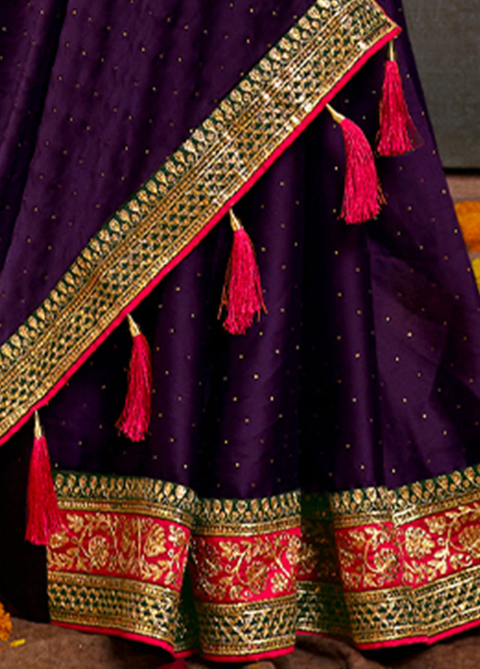 Purple Satin Silk Saree With Blouse Piece