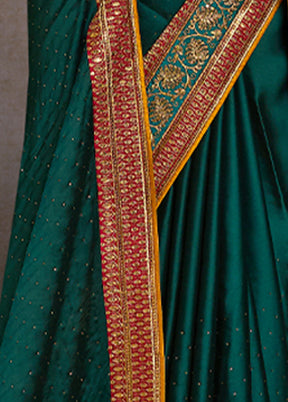 Bottle Green Satin Silk Saree With Blouse Piece