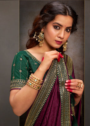 Wine Satin Silk Saree With Blouse Piece