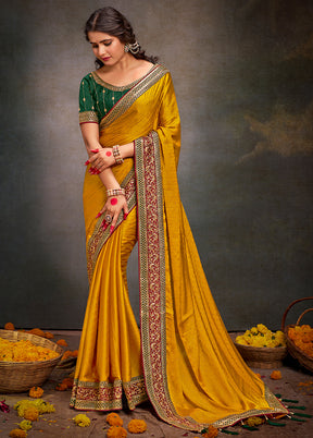 Yellow Satin Silk Saree With Blouse Piece